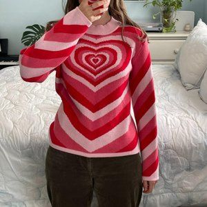 Cider Retro Knit Pink Heart Sweater